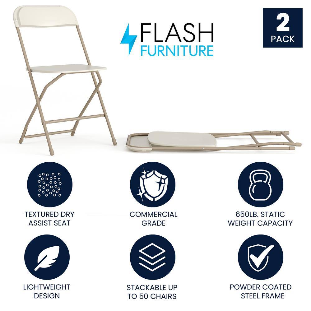 Carnegy Avenue Beige Plastic Seat with Metal Frame Folding Chair (Set of 2) CGA-LE-274396-BE-HD