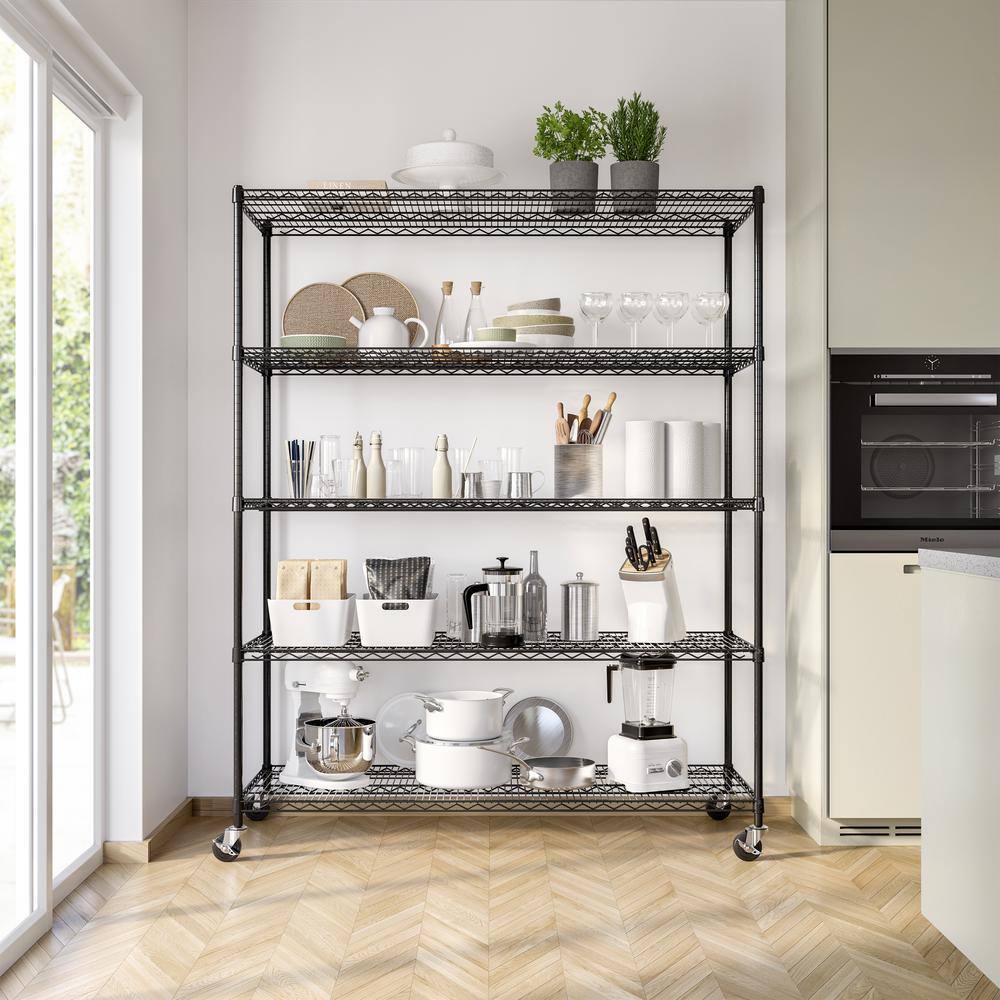 Seville Classics UltraDurable 5-Tier Commercial NSF Certified Steel Wire Shelving System in Black (60 in. W x 24 in. D x 76 in. H) SHE24602B