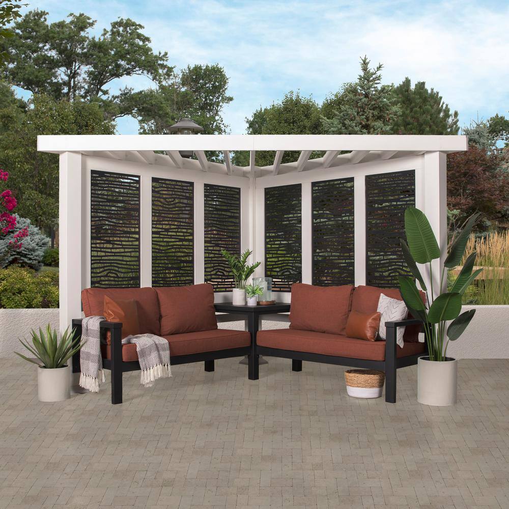 Backyard Discovery Ridgedale 8 ft. x 8 ft. White Steel Modern Cabana Pergola with Conversation Seating in Terra Cotta 2102644COM