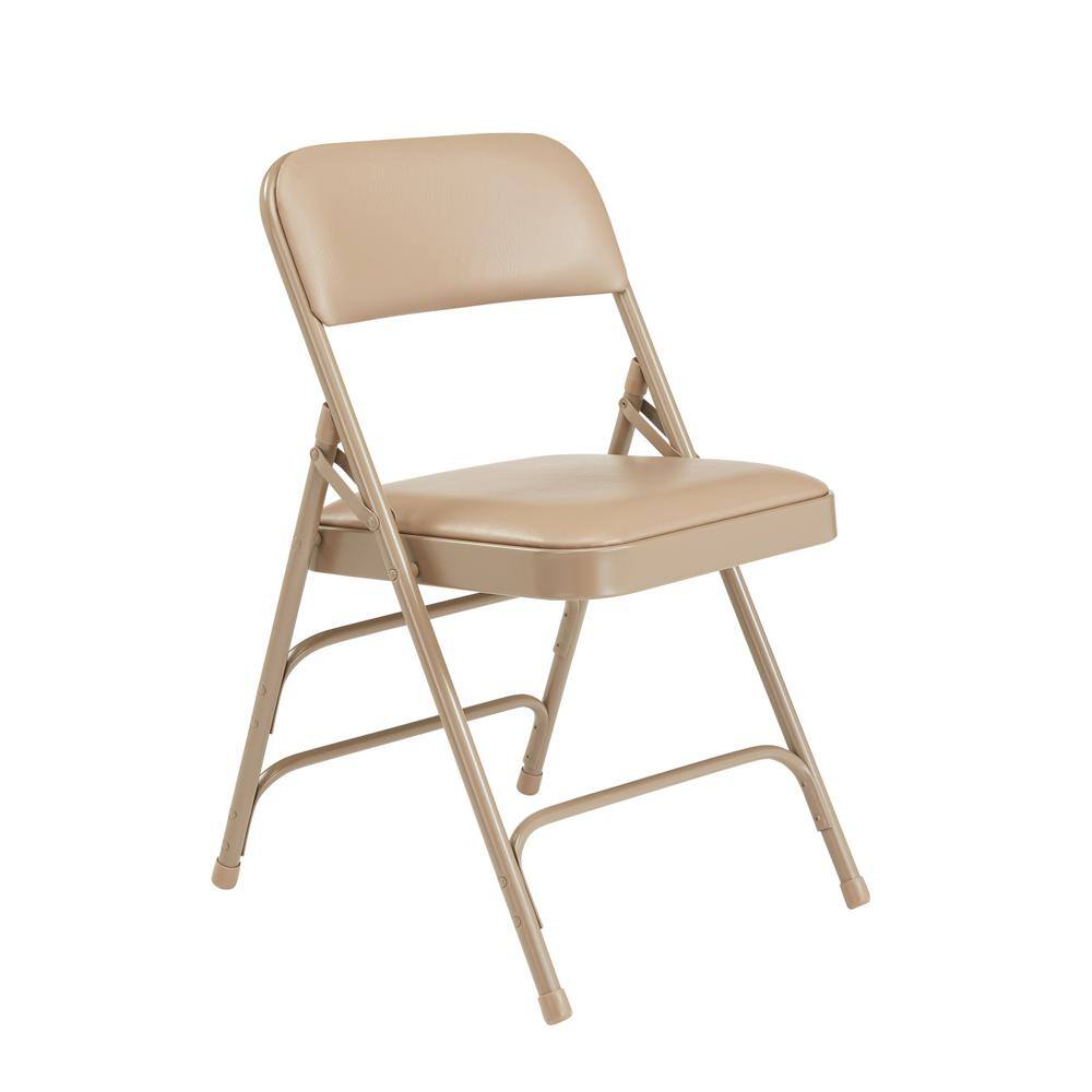 National Public Seating 1300 Series French Beige Premium Vinyl Upholstered Triple Brace Double Hinge Folding Chair (4-Pack) 1301