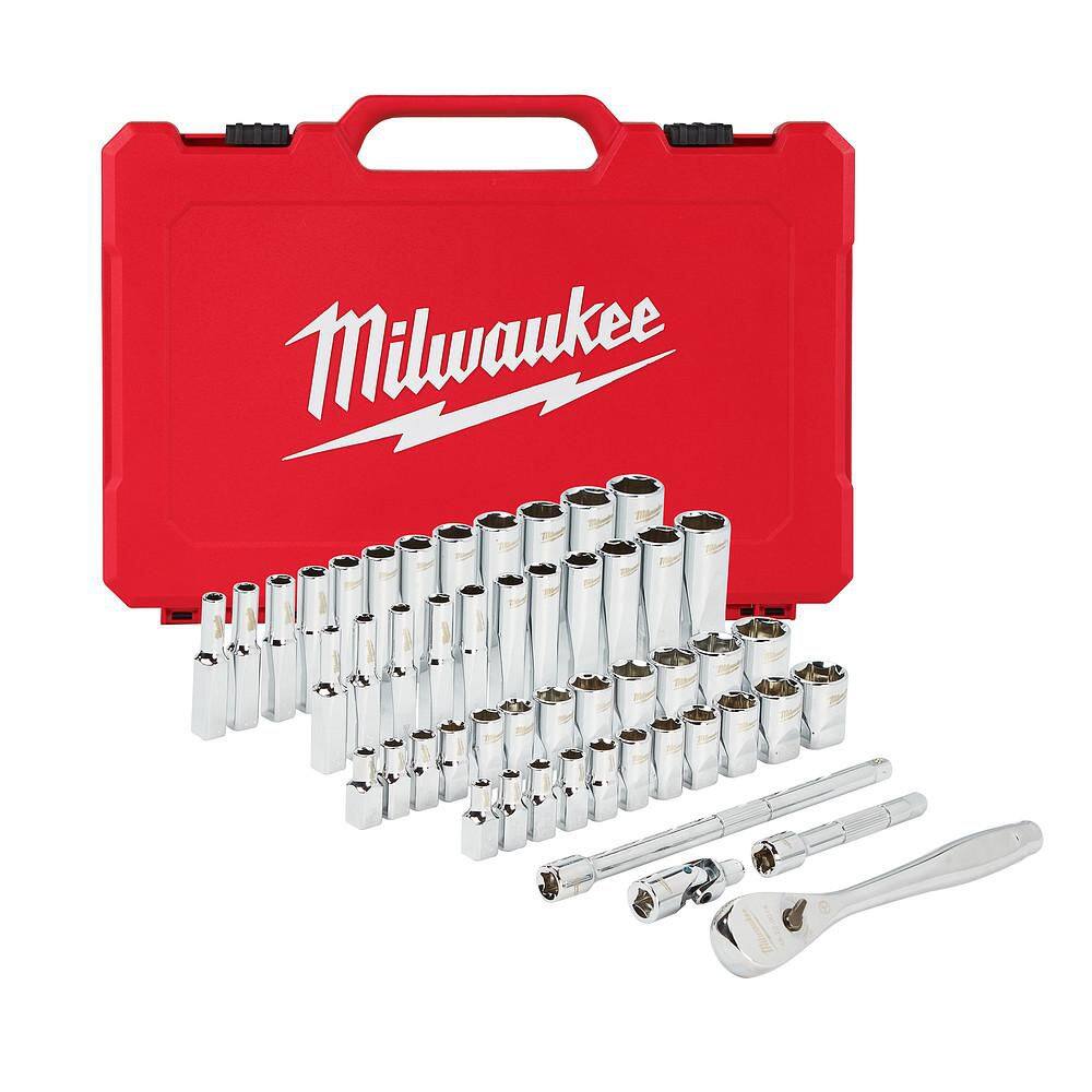 Milwaukee 1/4 in. Drive SAE/Metric Ratchet and Socket Mechanics Tool Set (50-Piece) 48-22-9004