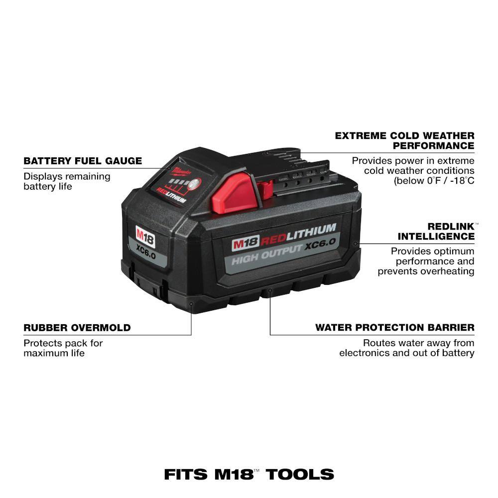 Milwaukee M18 18V Lith-Ion High Output (2) 6. 0Ah Battery Pack w/ (1) 5.0 Ah Battery 48-11-1862-48-11-1850