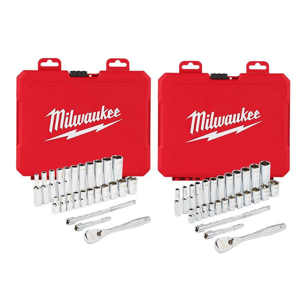 Milwaukee 1/4 in. Drive SAE/Metric Ratchet and Socket Mechanics Tool Set (54-Piece) 48-22-9404-48-22-9504