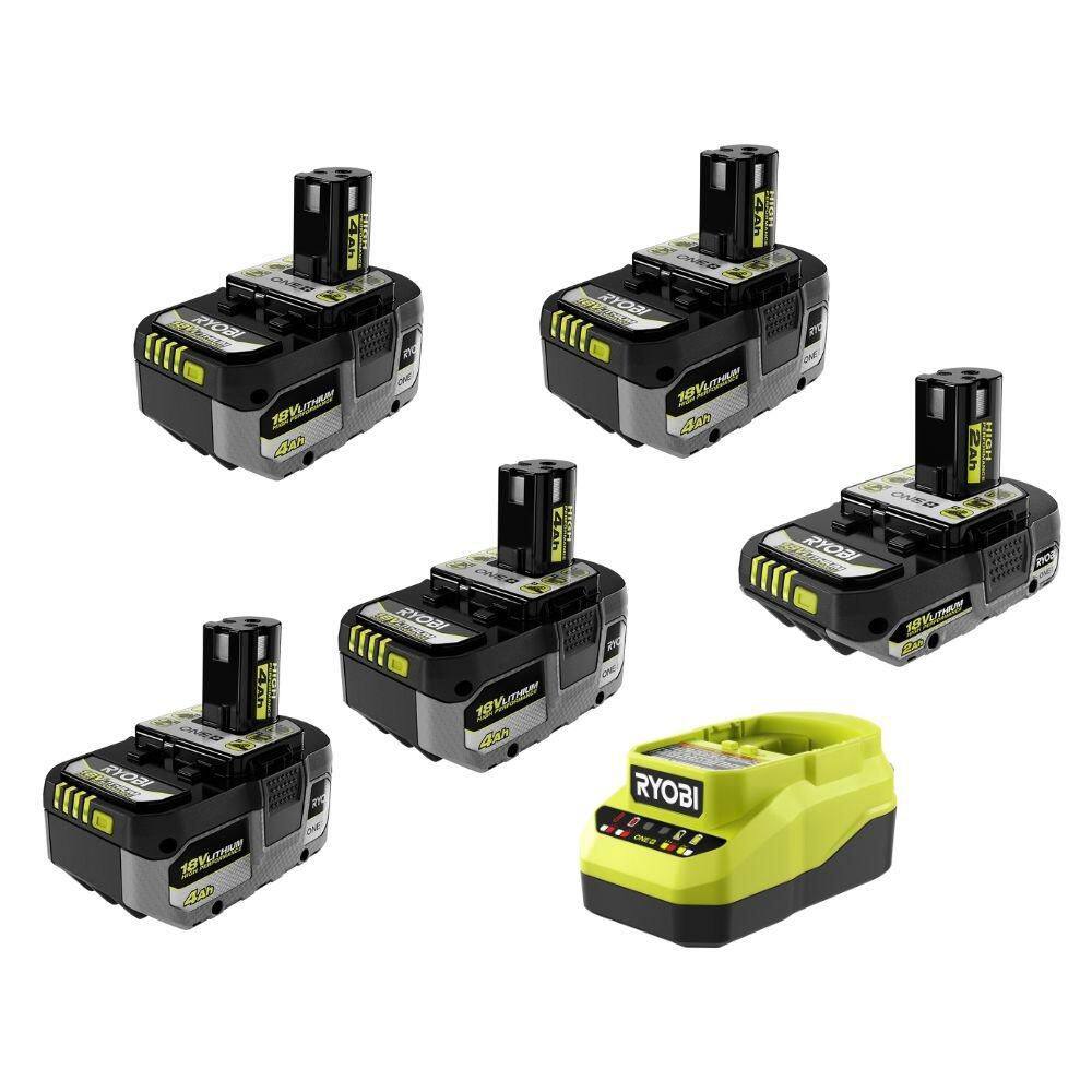RYOBI ONE+ 18V HIGH PERFORMANCE Kit w/ (2) 4.0 Ah Batteries, 2.0 Ah Battery, Charger, & ONE+ 4.0 Ah HP Battery (2-Pack) PSK108SB-PBP2004