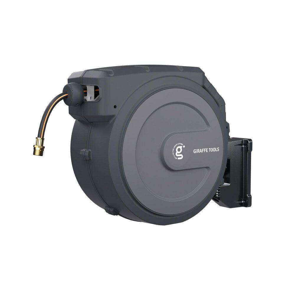 Giraffe Tools Garden Retractable Hose Reel-5/8 in.-90 ft., Wall Mounted, Dark Grey AW4058US