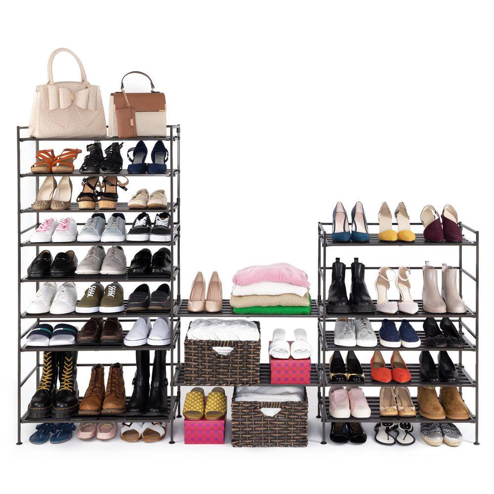 Seville Classics 18.5 in. H 9-Pair 3-Tier Espresso Resin Slat Iron Frame Stackable 2-Pack Shoe Rack WEB146