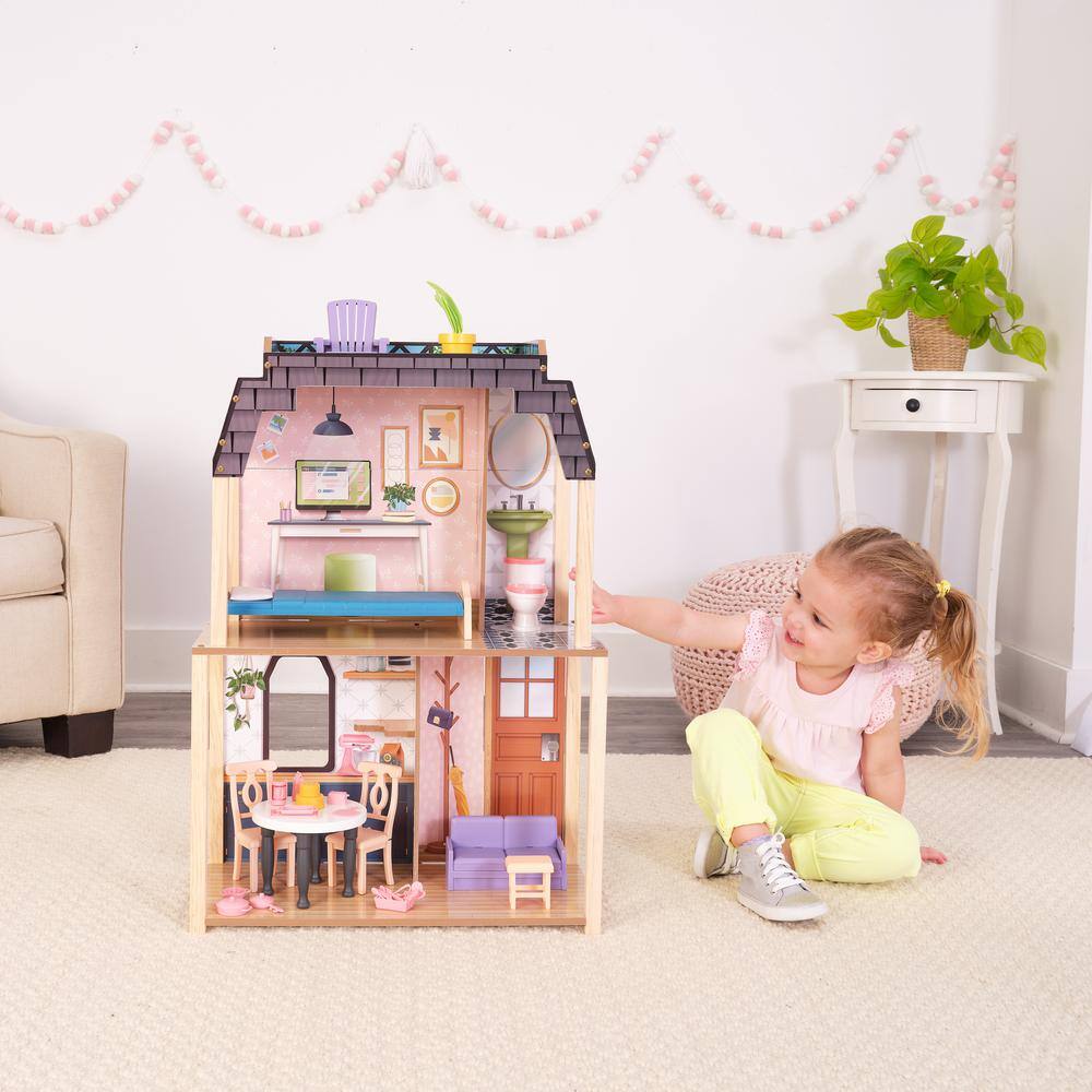 KidKraft Bella View Wooden Dollhouse with Rooftop Deck and 31 Accessories 20638