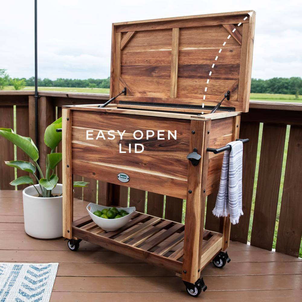 Backyard Discovery 100 Qt. Indoor Outdoor Portable Patio Cooler in Acacia Wood with Soft Liner, Drain and Cover 2204010COM