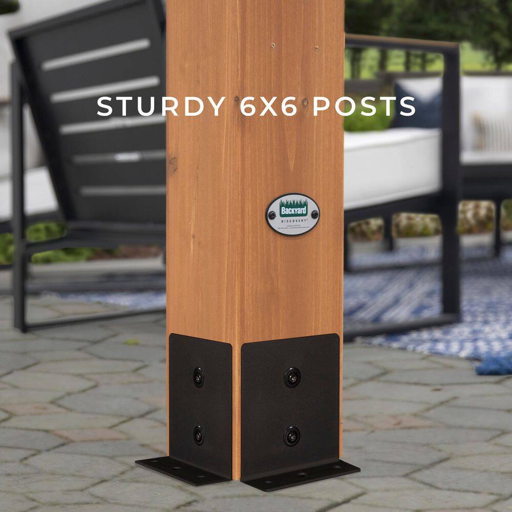 Backyard Discovery Beaumont 16 ft. x 12 ft. Light Brown Traditional Outdoor All Cedar Wood Patio Pergola Shade Structure with Electric 2101562COM