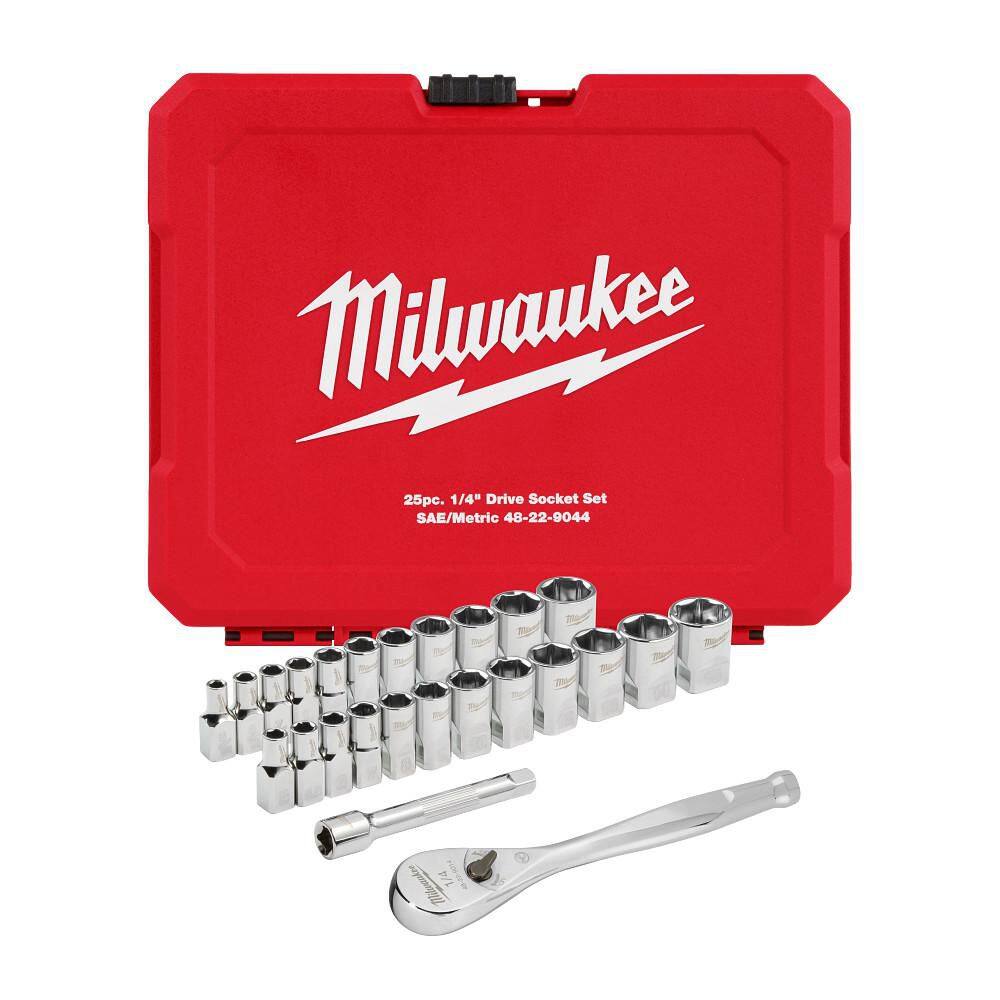 Milwaukee 1/4 in. Drive SAE/Metric Ratchet and Socket Mechanics Tool Set (25-Piece) 48-22-9044