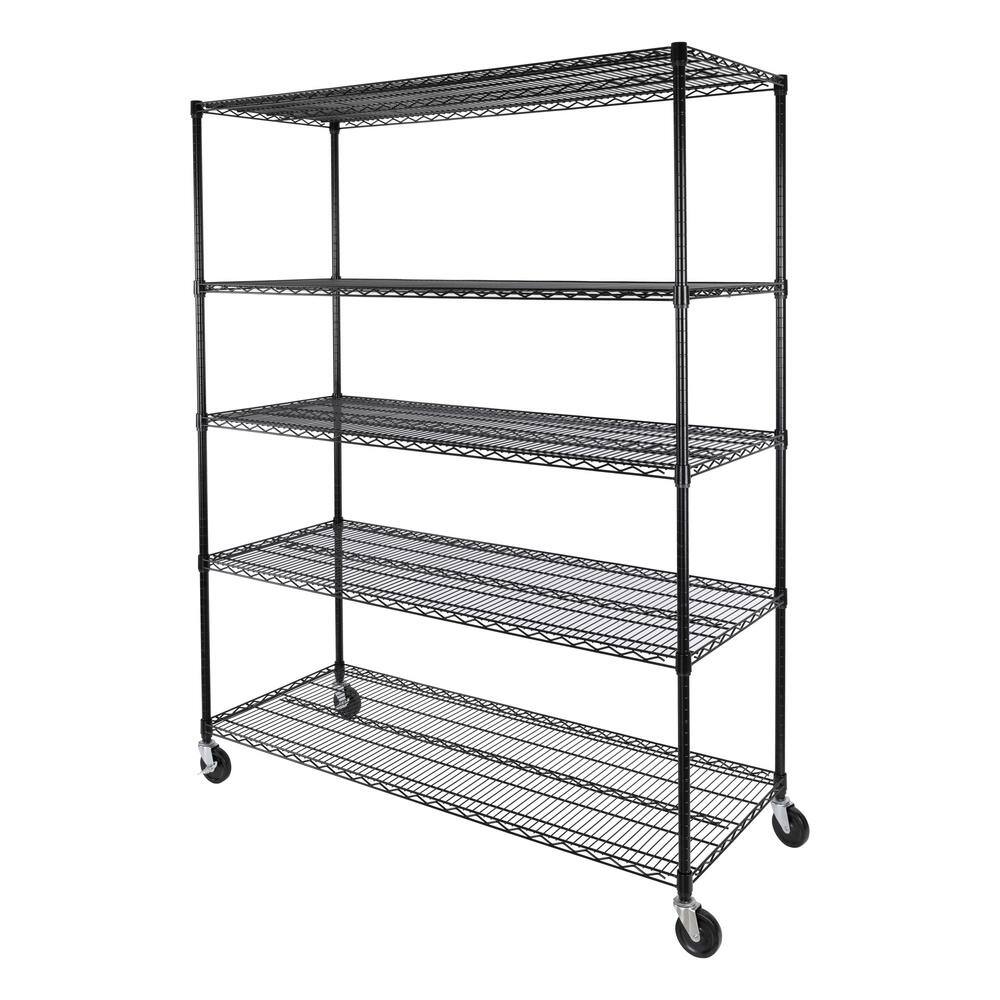 Seville Classics UltraDurable 5-Tier Commercial NSF Certified Steel Wire Shelving System in Black (60 in. W x 24 in. D x 76 in. H) SHE24602B