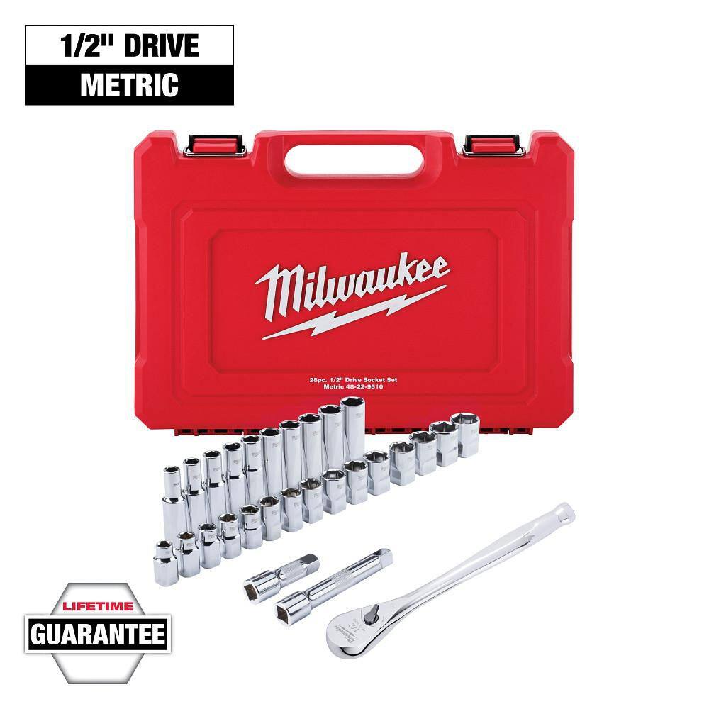 Milwaukee 1/2 in. Drive Metric Ratchet and Socket Mechanics Tool Set (28-Piece) 48-22-9510