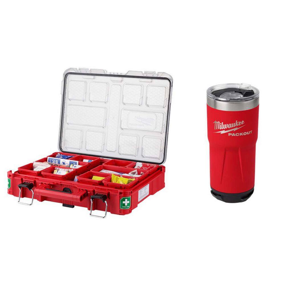 Milwaukee Class B Type 3-Packout First Aid Kit (193-Piece) with PACKOUT Red 20 oz. Tumbler 48-73-8430C-48-22-8392R