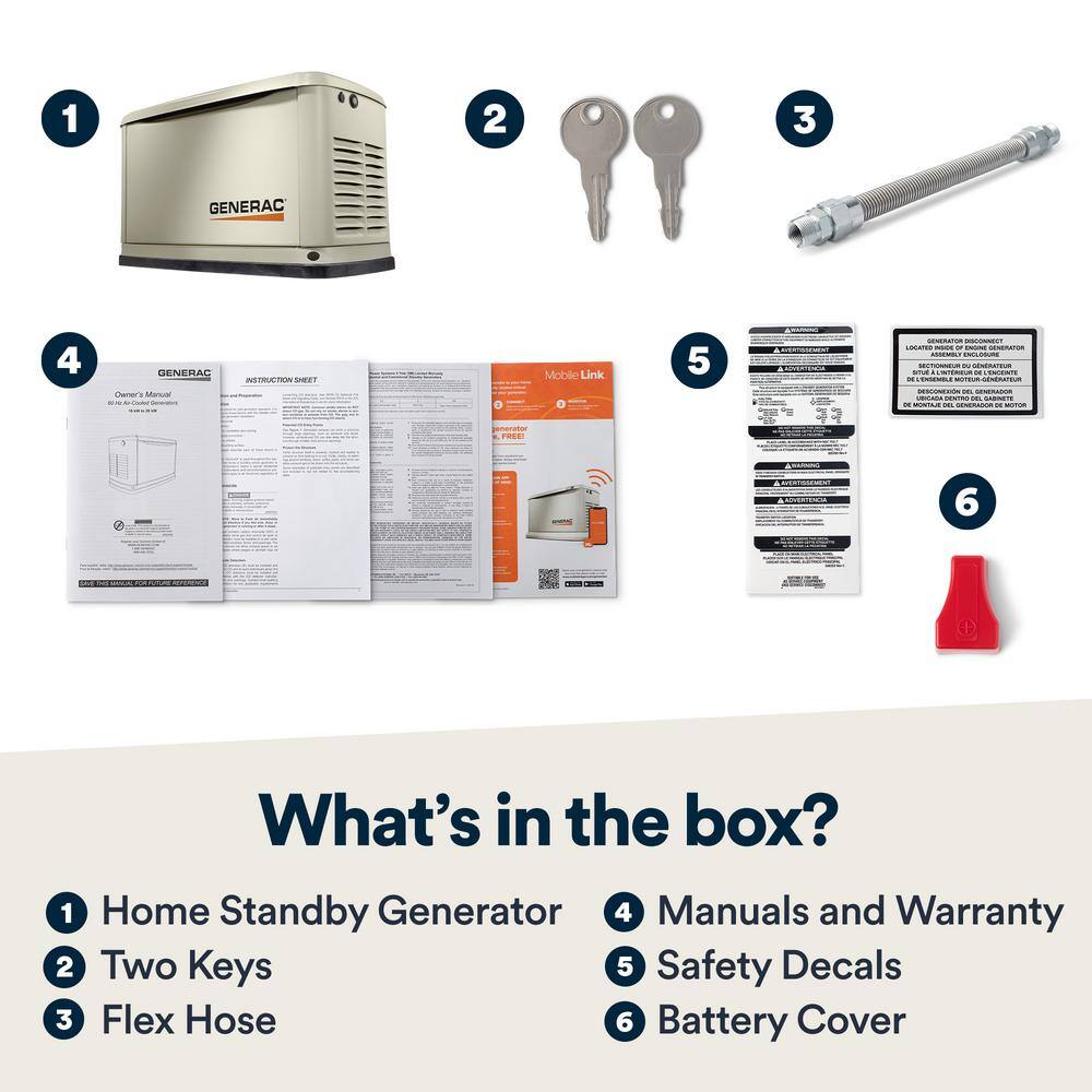Generac 22,000 Watt - Dual Fuel Air- Cooled Whole House Home Standby Generator, Smart Home Monitoring 7042