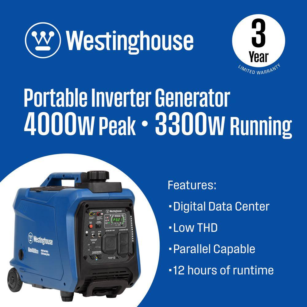 Westinghouse 4,000-Watt Gas Powered Portable Inverter Generator with Recoil Start, LED Data Center iGen4000cv