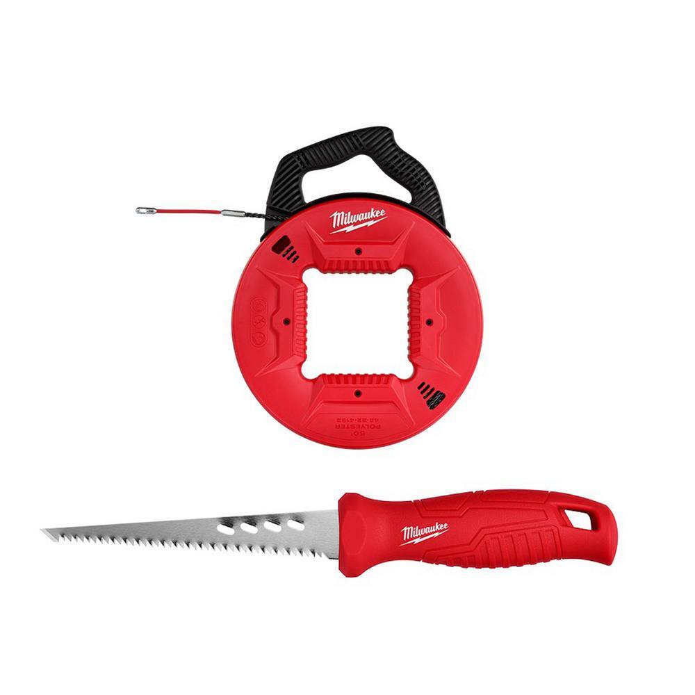 Milwaukee 50 ft. x 13 in. Polyester Fish Tape with Flexible Metal Leader and Rasping Jab Saw 48-22-4192-48-22-0104