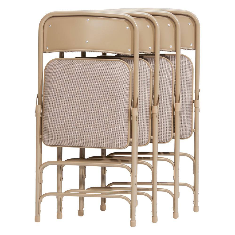 National Public Seating Beige Fabric Seat Stackable Folding Chair (Set of 4) 2301