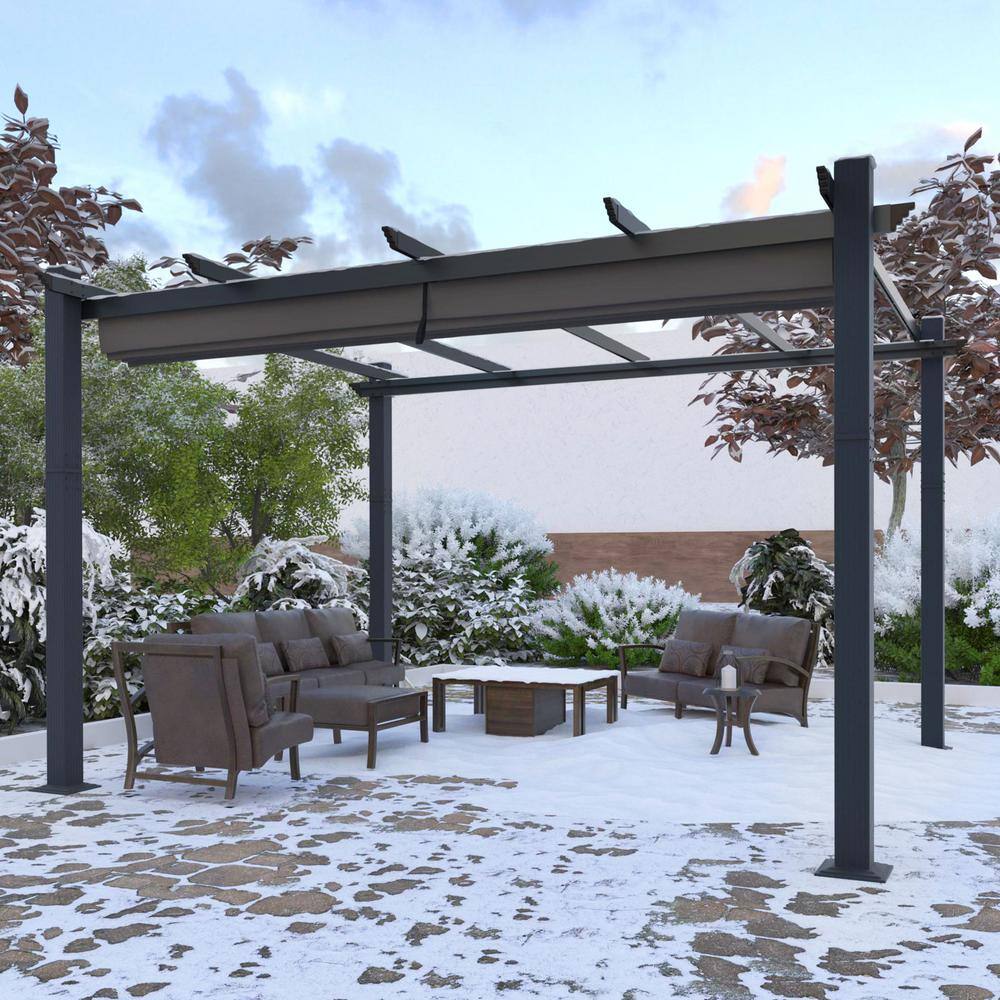 VEIKOUS 16 ft. W x 12 ft. D Aluminum Pergola Outdoor with Dark Gray Retractable Canopy PG0202-04GY