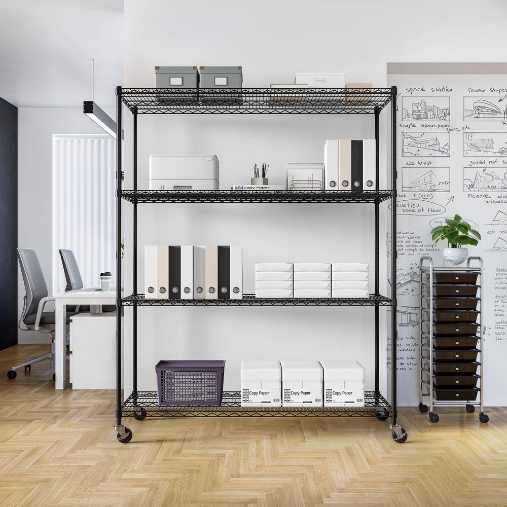 Seville Classics UltraDurable 4-Tier Commercial NSF Certified Steel Wire Shelving System in Black (60 in. W x 24 in. D x 76 in. H) SHE24611B