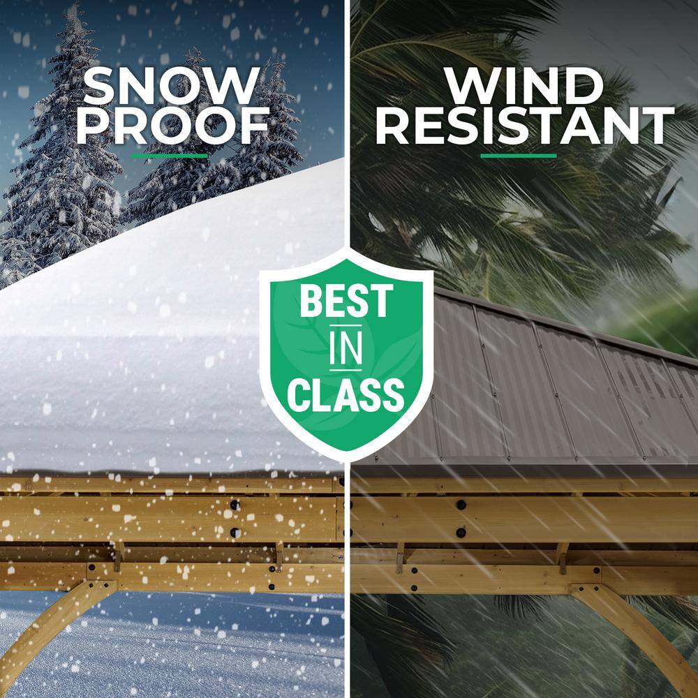 Yardistry Meridian 12 ft. x 12 ft. Premium Cedar Outdoor Patio Shade Gazebo with Architectural Posts and Brown Aluminum Roof YM11769