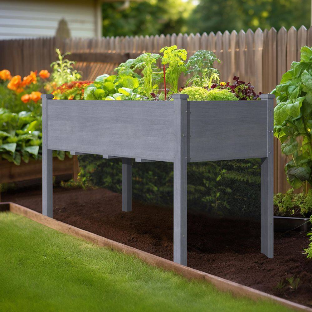 VEIKOUS 47 in. L x 23 in. W x 30 in. H Cedar Wood Raised Garden Bed, Elevated Planter Box with Liner, Gray PG0102-01GY-7