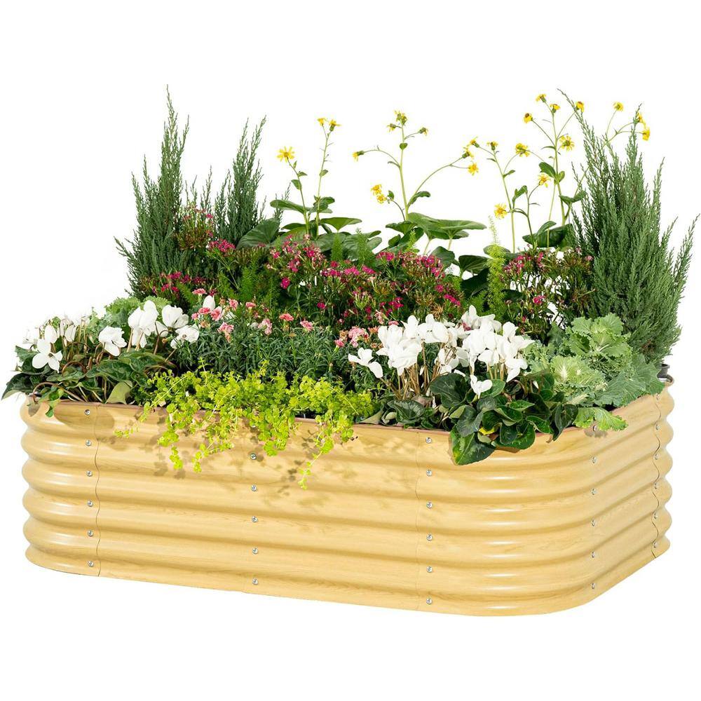 vego garden 17 in. Tall 6-In-1 Raised Gardening Bed Metal Outdoor Planter for Vegetables Galvanized Flowers Box, Sunlit Oak VB6N117SO