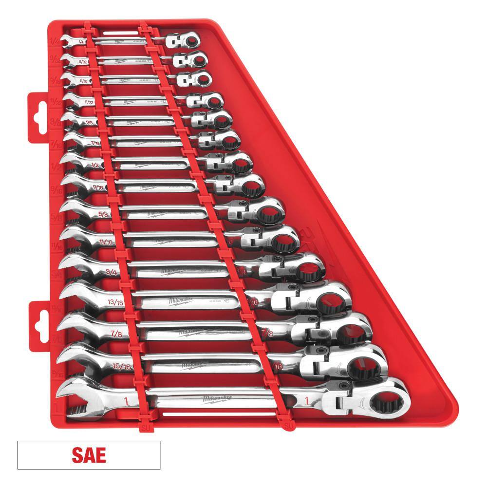 Milwaukee 3/8 in. Drive SAE/Metric Ratchet and Socket Mechanics Tool Set with SAE/Metric Flex-Head Combination Wrenches (86-Piece) 48-22-9008-48-22-9513-48-22-9413