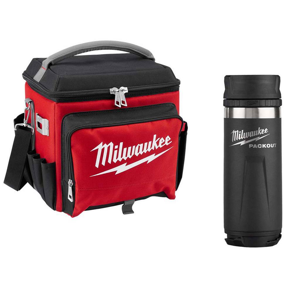 Milwaukee 21 Qt. Soft Sided Jobsite Lunch Cooler with PACKOUT Black 18 oz. Insulated Bottle with Sip Lid 48-22-8250-48-22-8395B
