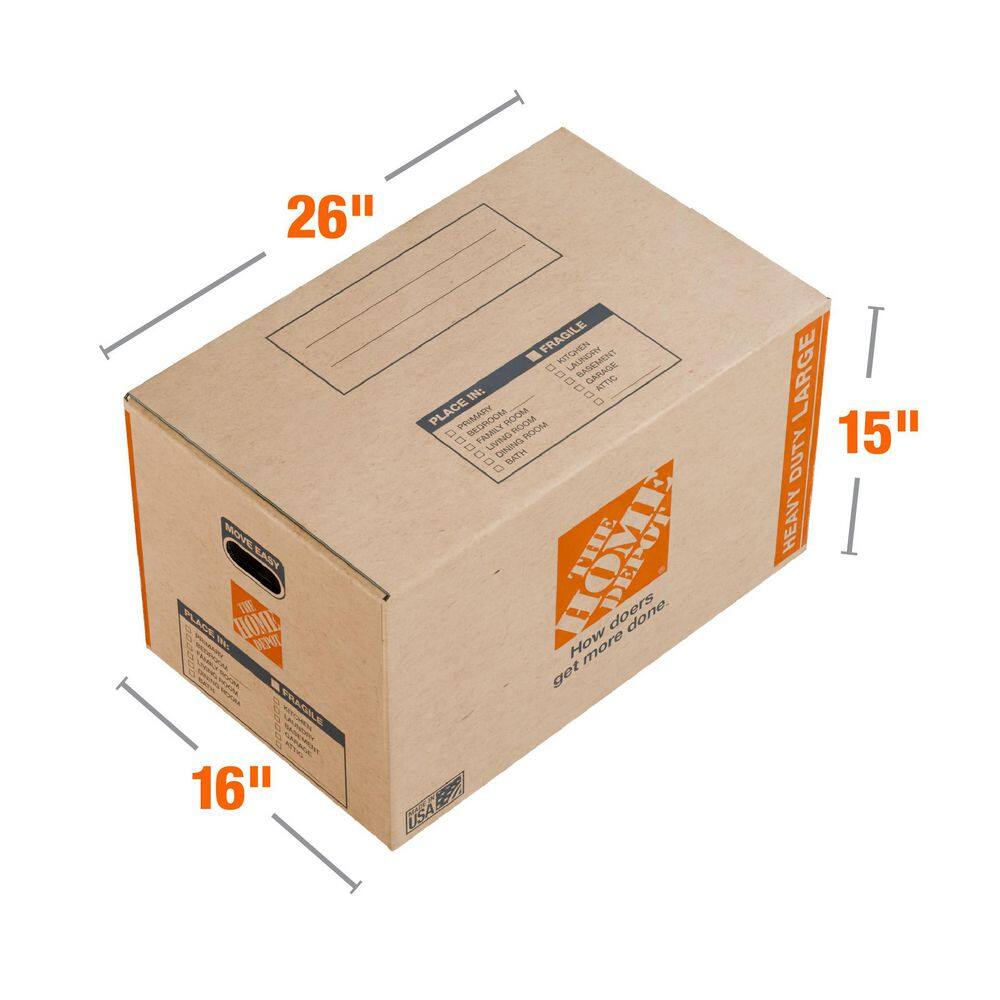 The Home Depot 26 in. L x 16 in. W x 15 in. D Heavy-Duty Large Moving Shipping and Packing Box with Handles (50-Pack) HDLRGBOX50