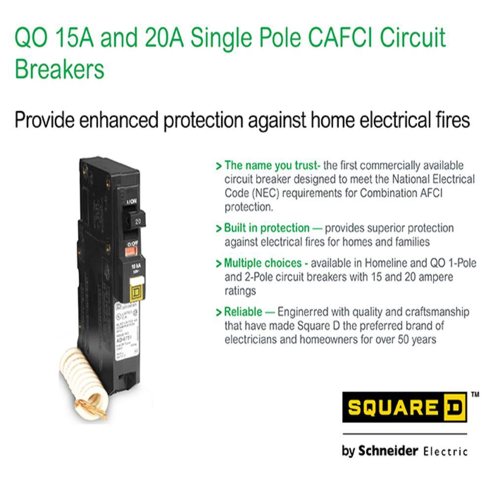 Square D QO 20 Amp Single-Pole Combination Arc Fault Circuit Breaker(QO120CAFIC) QO120CAFIC