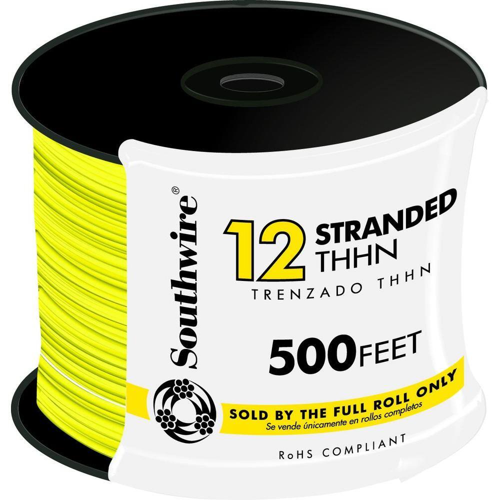 Southwire 500 ft. 12-Gauge Yellow Stranded CU THHN Wire 22969058