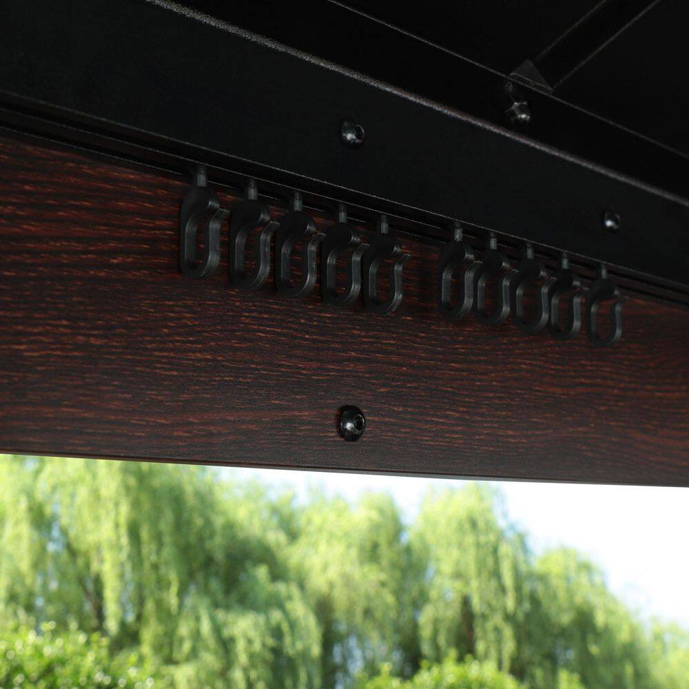 VEIKOUS 24 ft. x 14 ft. Wood Grain Aluminum Hardtop Gazebo Double Roof with Netting PG0201-24RT-4