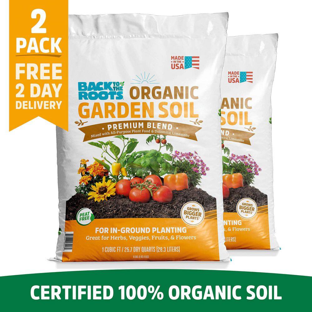 Back to the Roots Organic Garden Soil (2 1 cu.ft. Bags) Peat-Free, Blended with Organic Fertilizer 47070-DS