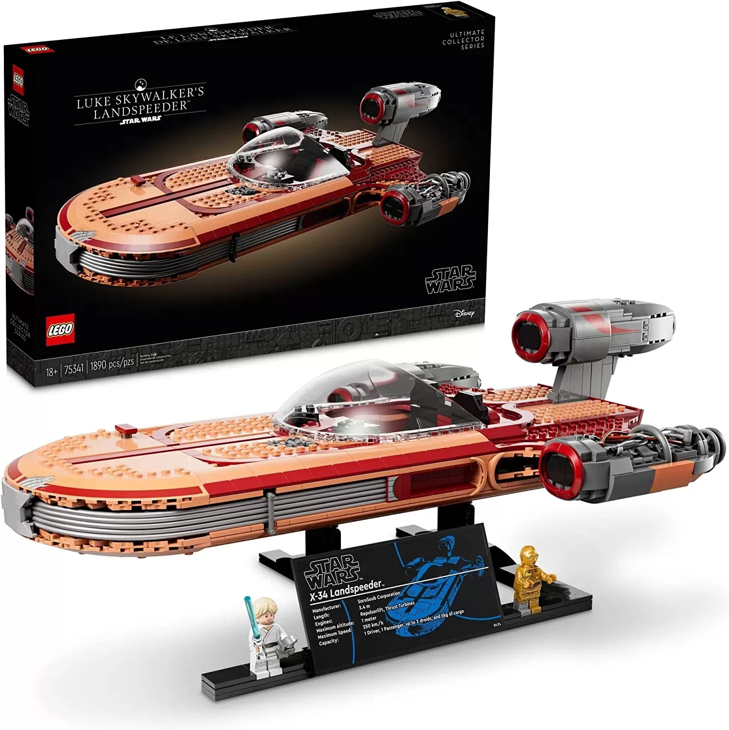 Star Wars Luke Skywalker’s Landspeeder 75341 Collectible Building Display Set for Adult Fans of Star Wars (1,890 Pieces)