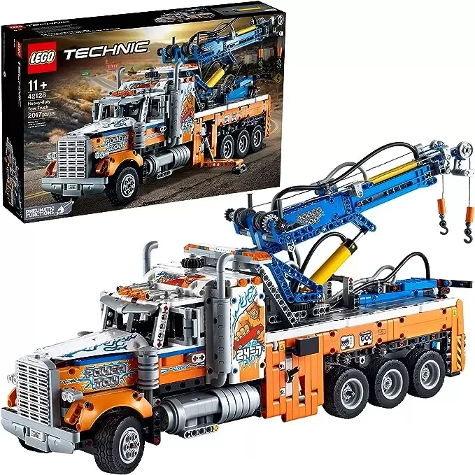 Technic Heavy-Duty Tow Truck 42128 with Crane Toy Model Building Set, Engineering for Kids Seriesv