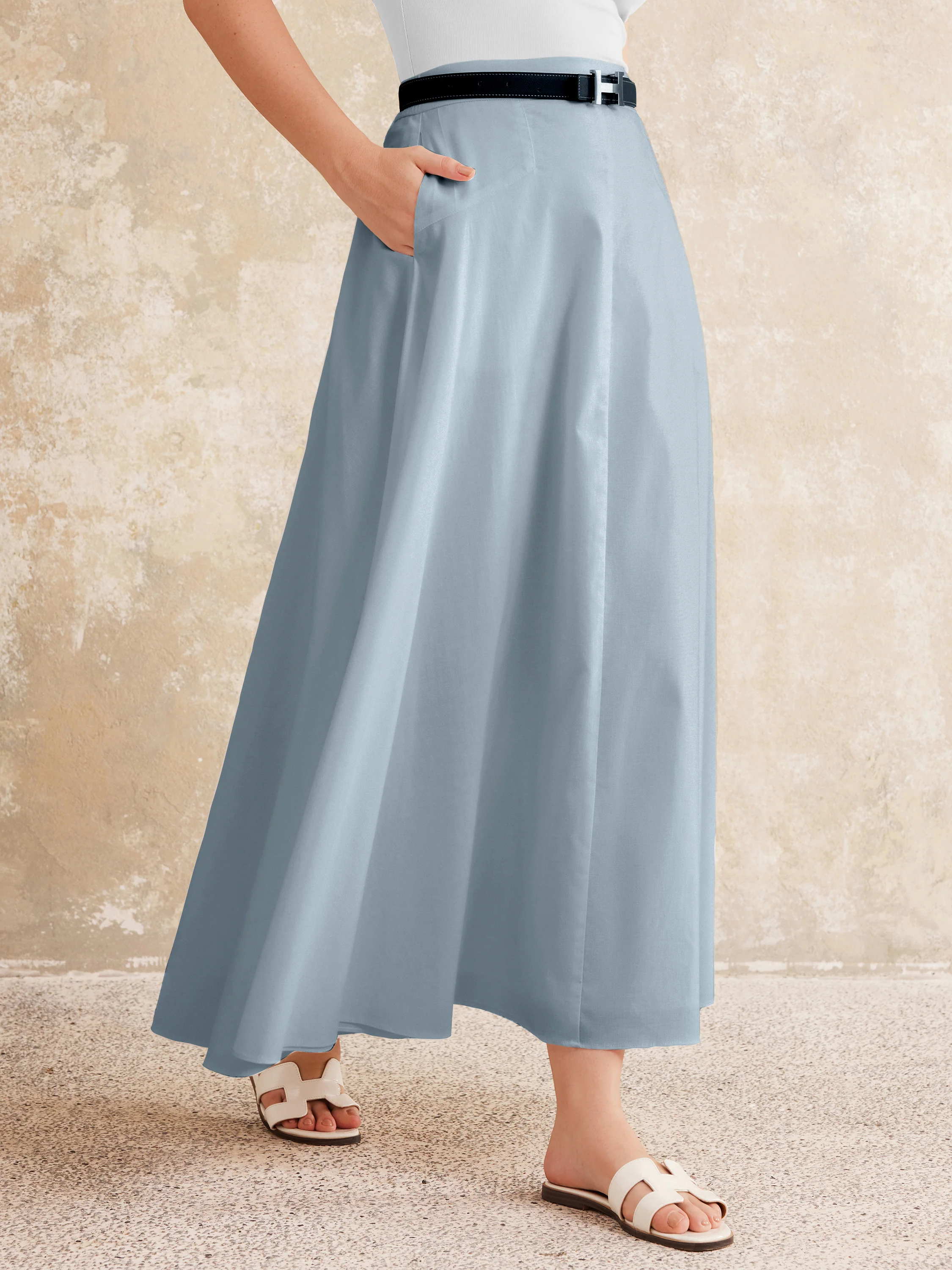 Pull-on Midi Skirt with Pockets