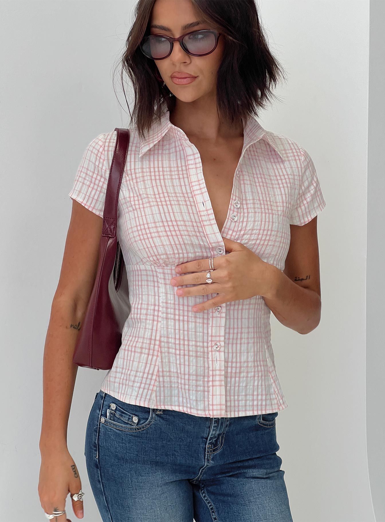 Two-button checked shirt