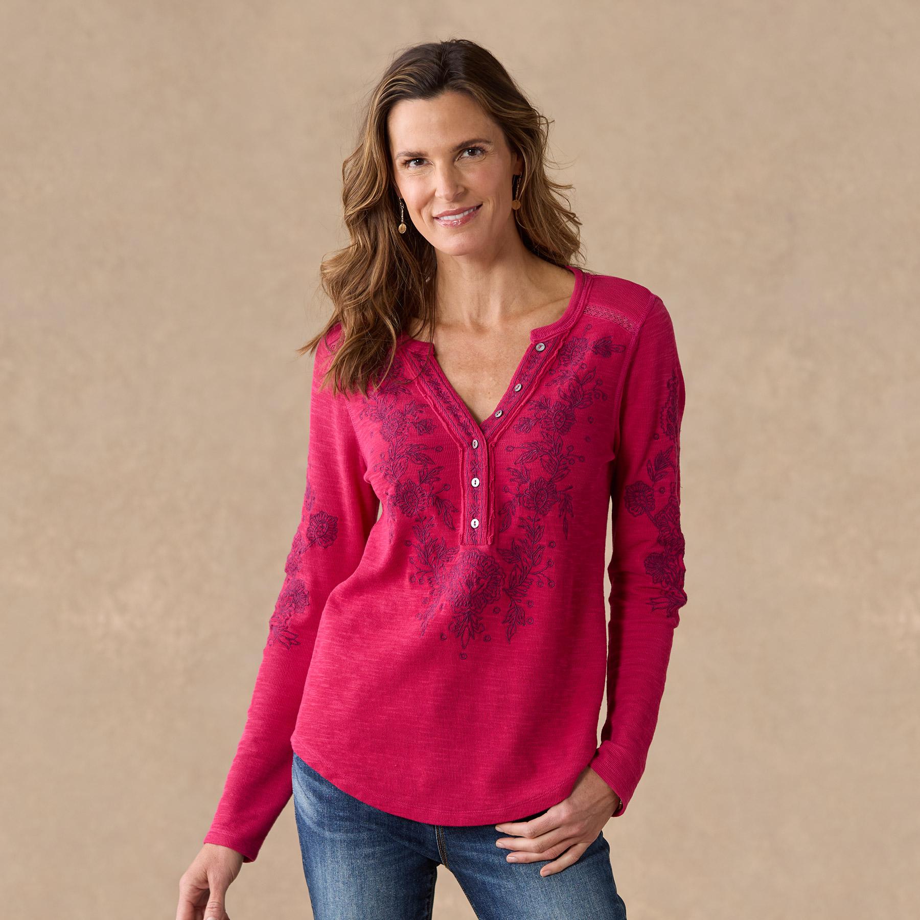 Artisan Floral Henley, Petite