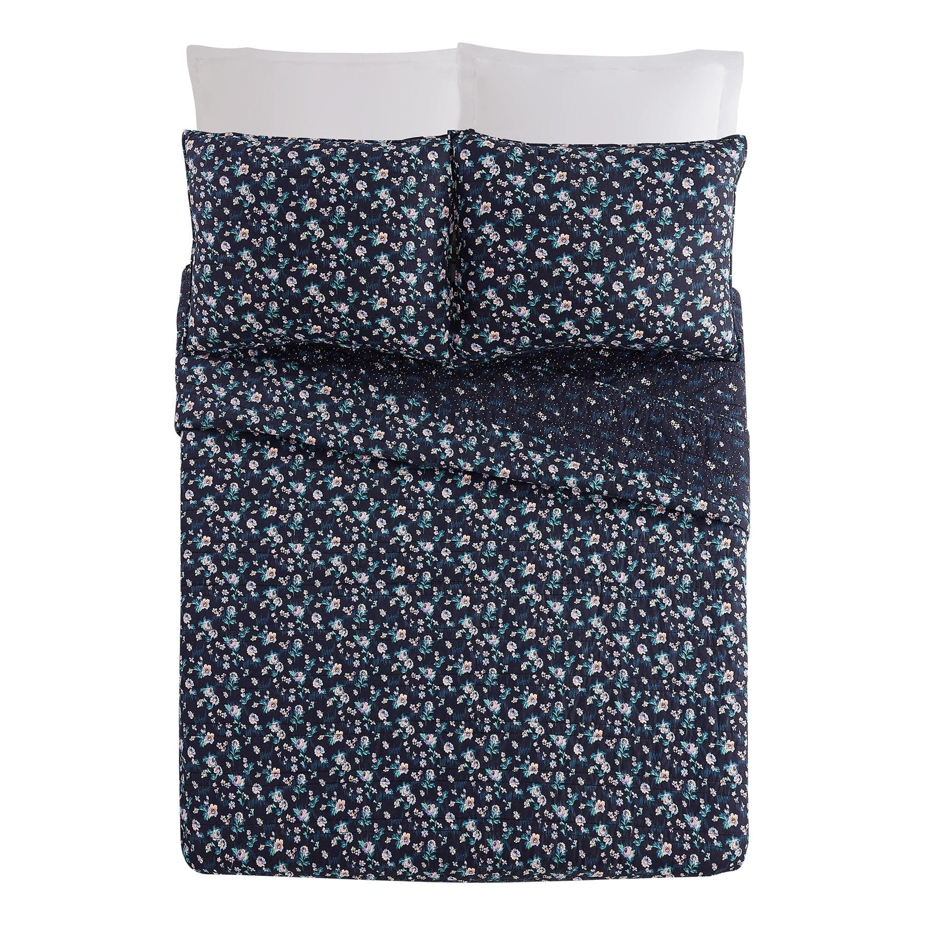 Navy Garden Quilt Set, Full - Queen