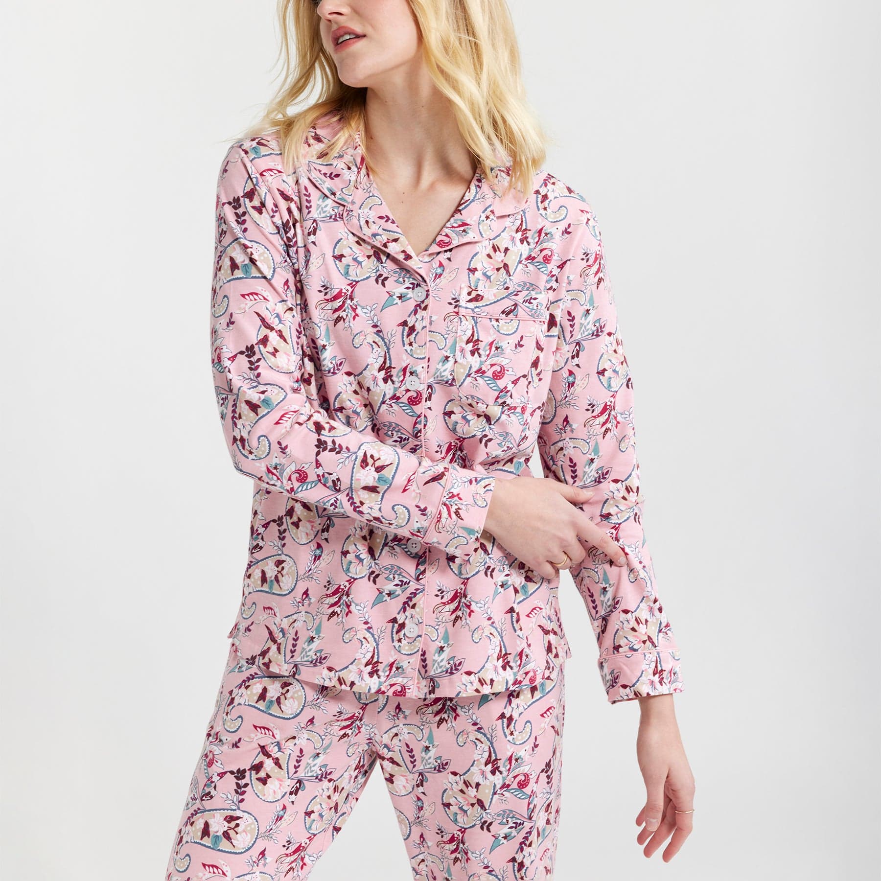 Long-Sleeved Button Pajama Top