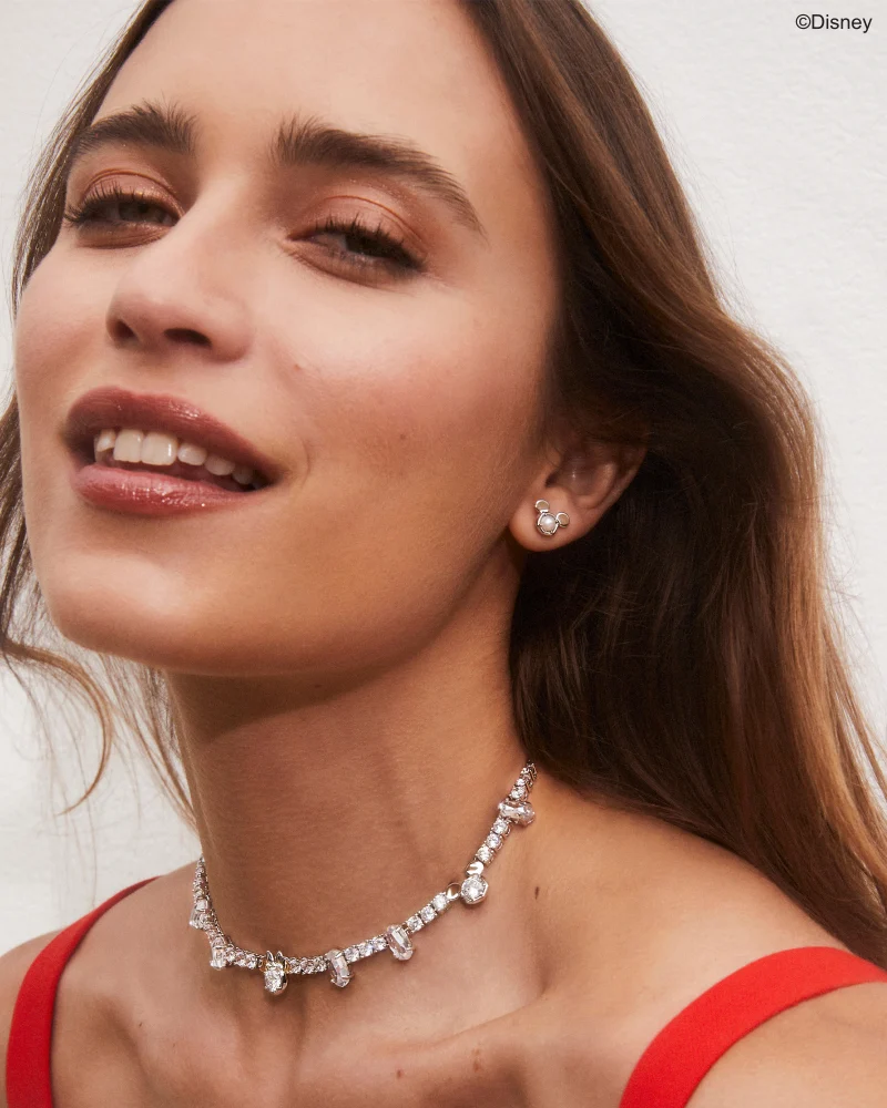 Disney | Kendra Scott Silver Mickey Mouse Stud Earrings in White Pearl