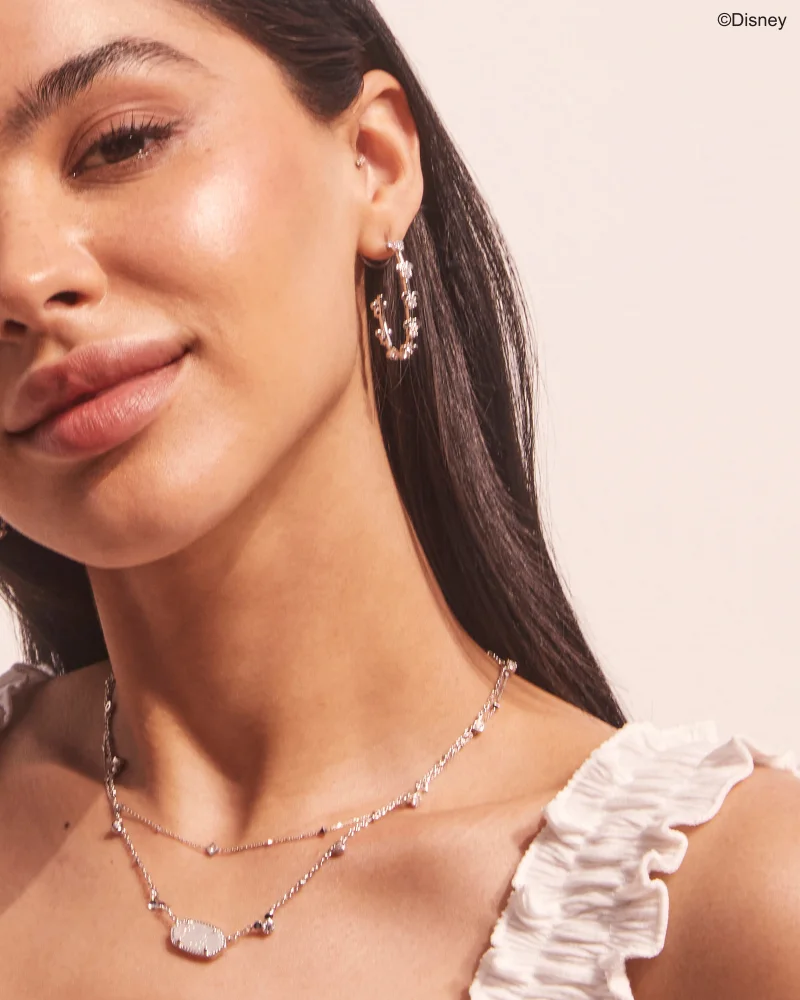 Disney | Kendra Scott Silver Mickey Mouse and Minnie Mouse Hoop Earrings in White Crystal