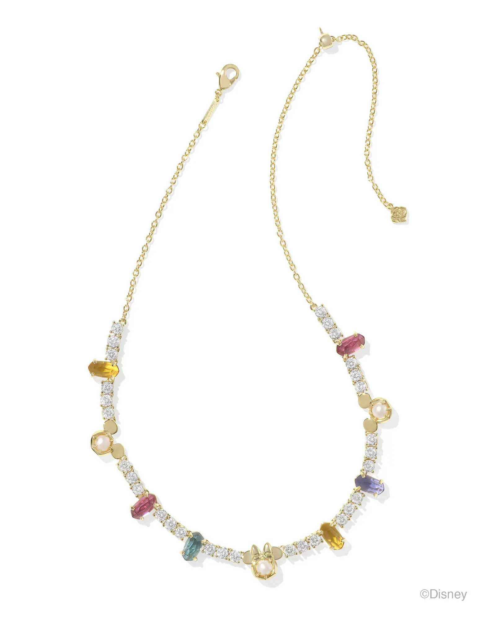 Disney | Kendra Scott Gold Mickey Mouse and Minnie Mouse Tennis Necklace in White Crystal