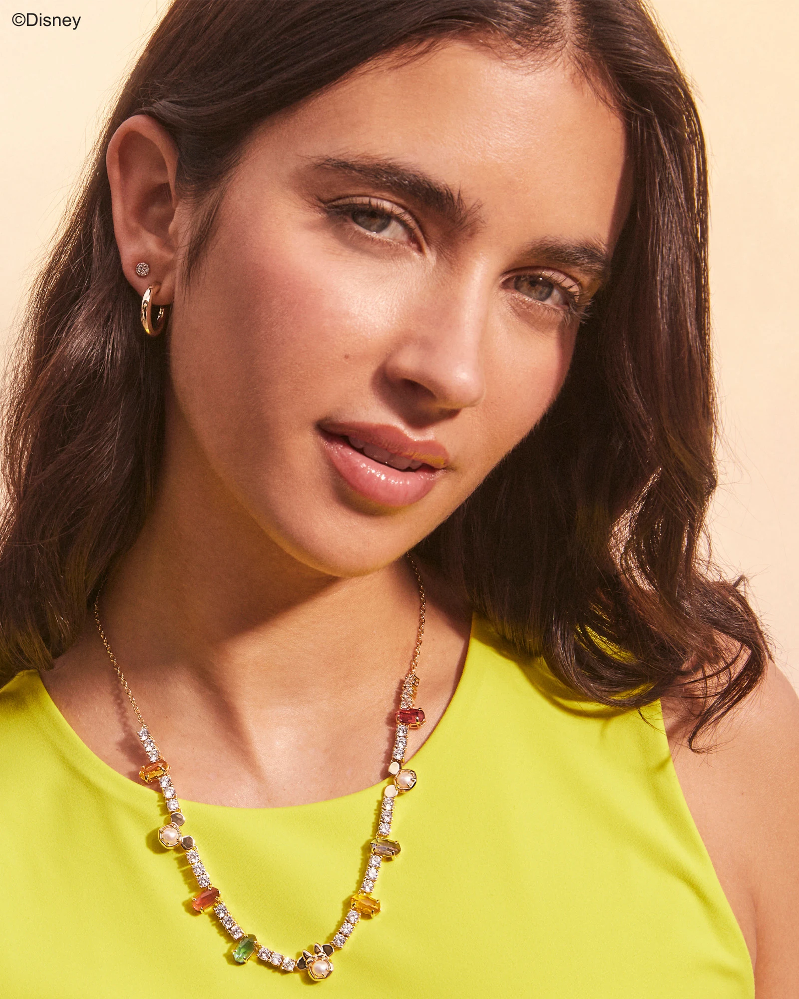 Disney | Kendra Scott Gold Mickey Mouse and Minnie Mouse Tennis Necklace in White Crystal