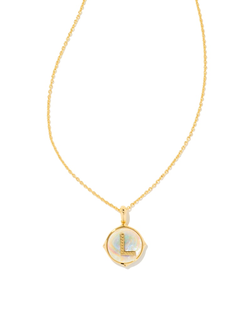 Letter A-Z Gold Disc Reversible Pendant Necklace in Iridescent Abalone