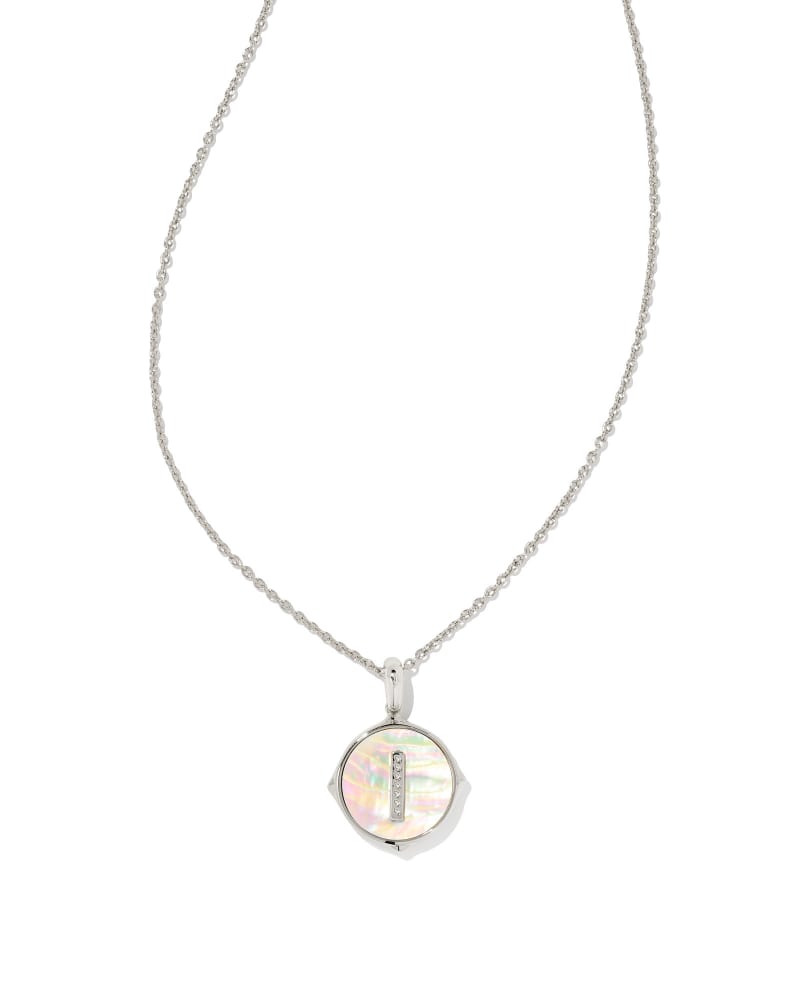 Letter A Silver Disc Reversible Pendant Necklace in Iridescent Abalone