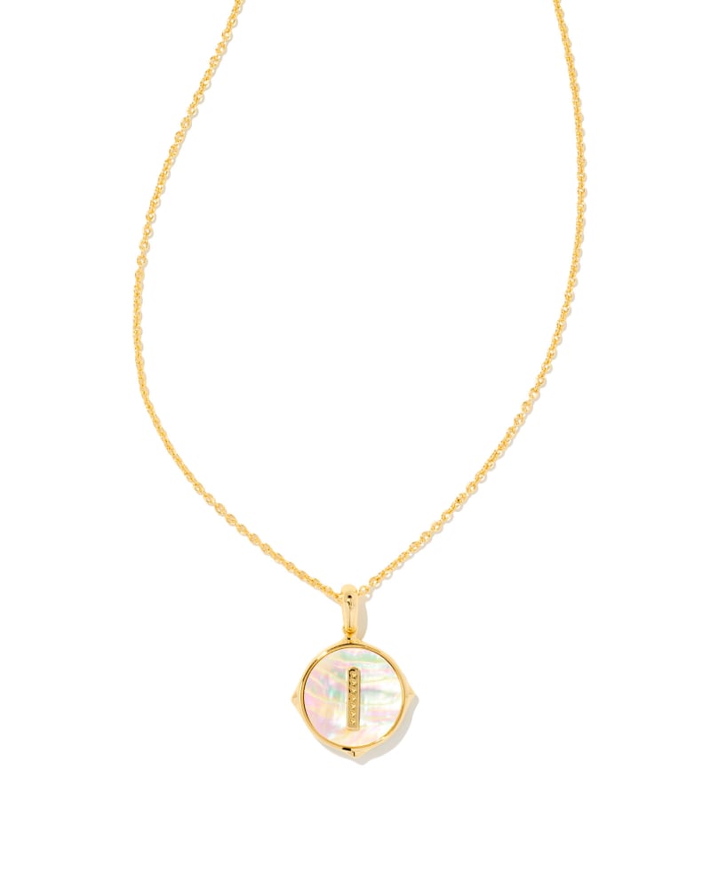 Letter A-Z Gold Disc Reversible Pendant Necklace in Iridescent Abalone