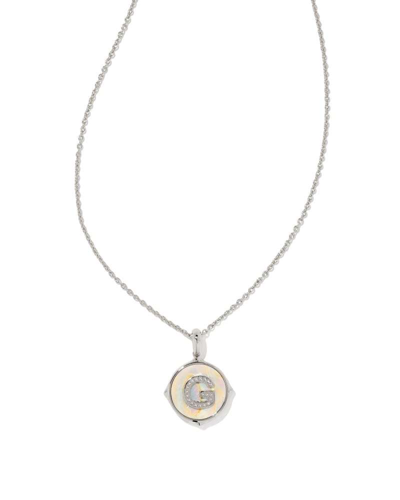 Letter A Silver Disc Reversible Pendant Necklace in Iridescent Abalone