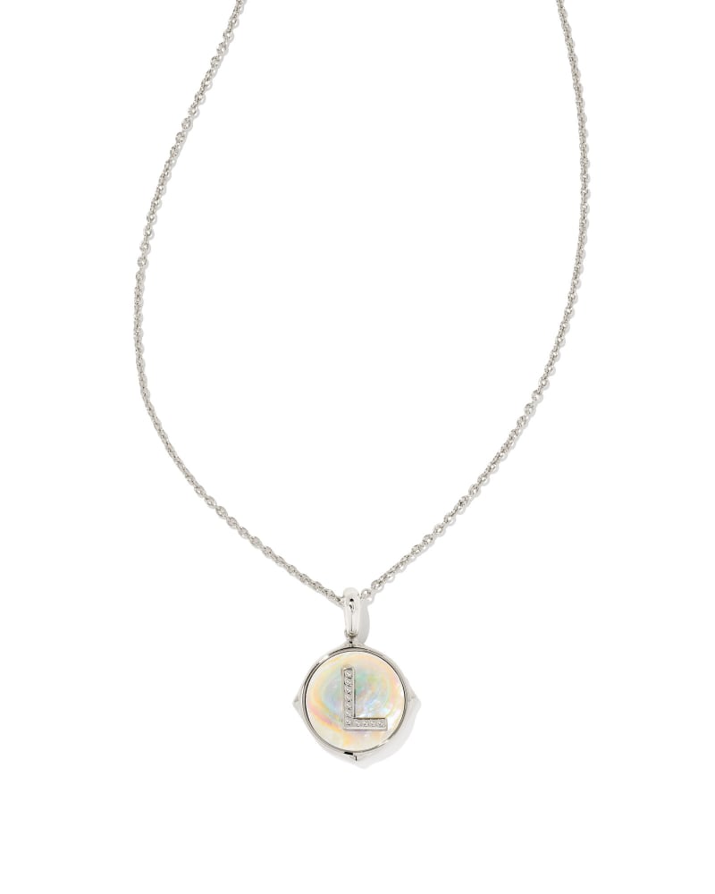 Letter A Silver Disc Reversible Pendant Necklace in Iridescent Abalone
