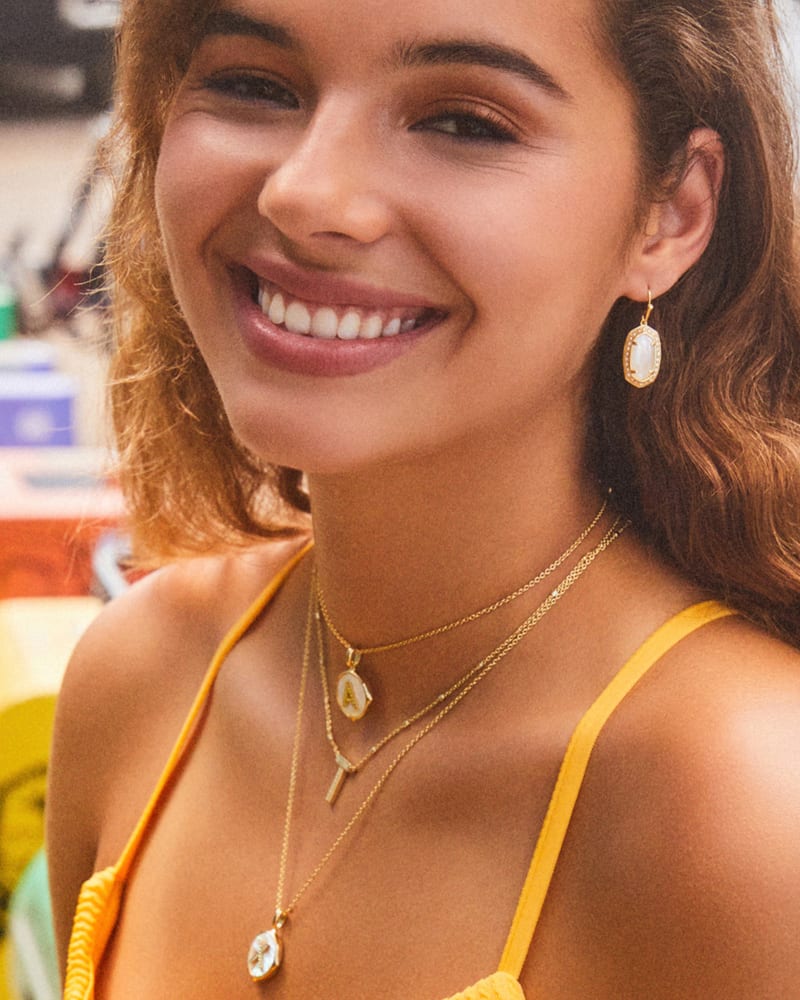 Letter A-Z Gold Disc Reversible Pendant Necklace in Iridescent Abalone